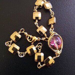 Trendy & Boho Chic! Delicate + Dainty Handmade Bracelet - Mauve & Gold Colors